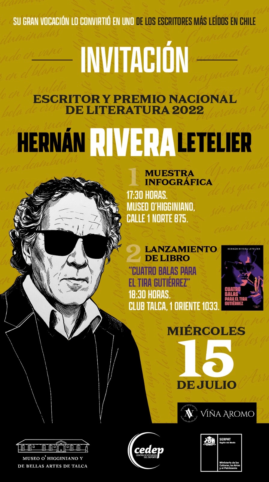 TALCA RECIBIRÁ AL PREMIO NACIONAL DE LITERATURA HERNÁN RIVERA LETELIER EN UNA JORNADA DEDICADA A SU LEGADO Y TRAYECTORIA